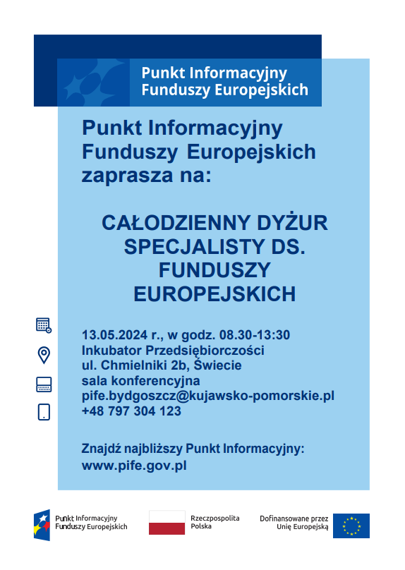plakat reklamujący Punkt Informacyjny Funduszy Europejskich